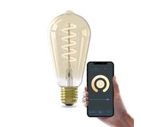 CALEX bombilla LED inteligente, E27 ST64 con filamento dorado, luz blanca, regulable, control por aplicación y voz