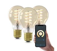 CALEX bombillas LED inteligentes, E27 A60 con filamento dorado, luz blanca, regulables, control por aplicación y voz, pack de 3