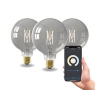 CALEX bombillas LED inteligentes, E27 G125, con filamento de titanio, luz blanca, regulables, control por aplicación y voz, pack de 3