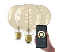 CALEX bombillas LED inteligentes, E27 G95 con filamento dorado, luz blanca, regulables, control por aplicación y voz, pack de 3