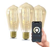 CALEX bombillas LED inteligentes, E27 ST64, con filamento dorado, luz blanca, regulables, control por aplicación y voz, pack de 3