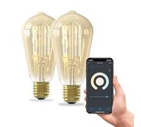 CALEX bombillas LED inteligentes, E27 ST64, con filamento dorado, luz blanca, regulables, control por aplicación y voz, pack de 2