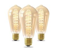 CALEX LED Bombillas, E27, ST64, con filamento espiral vintage doradas, luz blanca de 2100 K, regulables, pack de 3