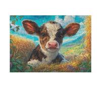 Calf WildCampo de Flores Puzzles 300 Piezas Estera Portátil 3D Rompecabezas Familiar para Adultos Aliviar Estrés Decoración Hogar Moderno Creativo 300 PCS