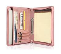 Calfinder Carpeta de anillas A4, 2 anillas A4 con cremallera, piel sintética, con portapapeles A4, organizador de documentos, regalo para mujeres/mujeres, oro rosa