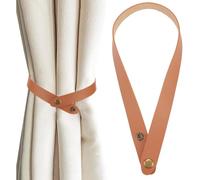CALFOVERA 2 Abrazadera de Cortina de Cuero con Botón A Presión de Metal, de Imitación de Cuero Sintético Marrón, Estilo Retro, Reutilizable, para Decoración de Cortinas, Hoteles Y Casas.