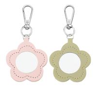 CALFOVERA 2 Llavero con Espejo de Flores de Cuero Sintético Mini de 2 Color con Cierre de Aleación de Plata, (2) llaveros con Espejo de Maquillaje Portátil, Llavero con Colgante Floral A Granel