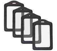 CALFOVERA 4 funda para Credencial de Identificación de Cuero Sintético Negro con Ranura para Tarjeta Transparente de Doble Cara Vertical, Impermeable, Transparente, Sin Cordón