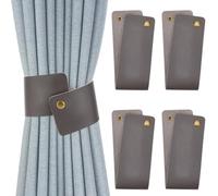 CALFOVERA 4 Pieza Elegante de Cuero para Tratamiento de Ventanas, Alzapaños de Cortina de Cuero Sintético, Estilo Vintage Gris, Hebilla Retro con Broche para el Hogar, Sala de Estar, Dormitorio