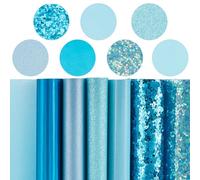 CALFOVERA 7 Paquete de 33 x 20cm de Láminas de Cuero Sintético con Purpurina Azul para Lazos Y Pendientes, Rollo de Tela de Vinilo Metálica Sólida Y Gruesa Mixta, Cuero Sintético Brillante