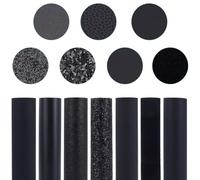 CALFOVERA 7 Paquete de 33 x 20cm de Láminas de Cuero Sintético Grueso con Purpurina para Lazos Y Pendientes, 7 Estilos de Rollo de Tela de Vinilo Brillante, Serie Negra, Cuero Sintético