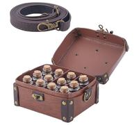 CALFOVERA Caja de Alquimia Medieval de Piel Sintética con 12 Frasco de Corcho para Pociones, Bolso Bandolera Portátil, Joyero, Porta Dados de D&D, Botella de Corcho para Pociones