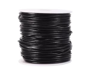 CALFOVERA Cordón de Cuero Genuino de Vaca de 27.43 m para Hacer Joyas, Cordón de Cuero Auténtico Redondo Negro de 2mm, Cuerda Trenzada, Carrete de Hilo para Crear Collares, Pulseras, Abalorios.