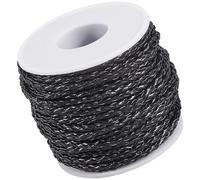 CALFOVERA Cordón de Cuero Trenzado de 20 m Y 3mm, Redondo, Negro, de PU, Tejido, Plegado, para Atar Bolos, Cordón de Encaje, Tira de Hilo para Hacer Joyas, Manualidades, Collares, Pulseras