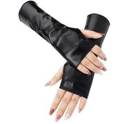 CALFOVERA Guantes Cortos de Piel Sintética Sin Dedos, Negros, Brillantes, Metálicos, para Escenario de Rock, Elásticos, Estilo Gótico Punk, Media Palma, para Vestir, Calentadores de Brazos, Mangas