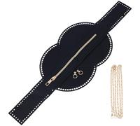 CALFOVERA Kit de Base para Bolso de Mano Redondo de Cuero Sintético, Almohadilla Moldeadora de Ganchillo Hecha A Mano, Correa de Cadena para Bolso Cruzado con Cierre de Cremallera (Negro)