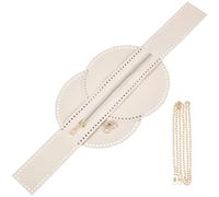 CALFOVERA Kit para Hacer Bolsos de Cuero Sintético con Forma de Mochila Redonda, Base de Bolso, Hecho A Mano, con Cremallera de Ganchillo, Correa de Cadena para Bolso Cruzado con Cierre (Beige)