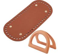 CALFOVERA Kit para Hacer Bolsos de Ganchillo de Cuero Sintético de 22 x 10cm, Almohadilla Marrón para Base de Bolso con 2 Asas de Cuero En Forma de D para Hombros, para Manualidades DIY, Suministros