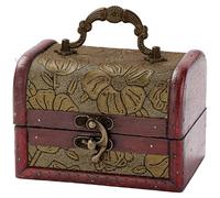 CALFOVERA Mini Joyero Vintage de Madera, Cofre del Tesoro Pirata Retro, Pequeño Cofre Decorativo Europeo de Cuero Sintético con Asa para Joyas, Perlas, Abalorios, Regalos de Cumpleaños.