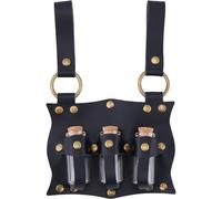 CALFOVERA Porta Pociones Medievales de Cuero Sintético Negro con Presilla para Cinturón Histórico con 3 Corcho para Botellas de Pociones, Accesorios de Bruja Renacentista, Frasco Mágico, Conjuntos