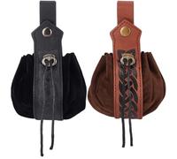 CALFOVERA Riñonera Medieval de Piel Sintética con Cordón, 2 Unidad, 2 Unidades, con Relieve Renacentista, Estilo Vikingo, Vintage, Pirata, Monedero, Dados, para Hombres Y Mujeres, Halloween