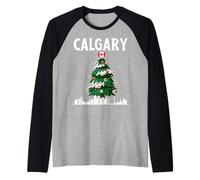 Calgary Horizonte Invierno Nieve Canadá Canadiense Navidad NYE Camiseta Manga Raglan