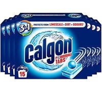 Calgon Limpiador de lavadora 4 en 1 y pastillas suavizantes de agua, elimina la cal y los olores, limpieza profunda, unidades: 15 tabletas, paquete de 7 (el embalaje puede variar)