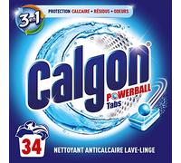 Calgon Powerball Pastillas - Antical para la Lavadora, Elimina Olores y Suciedad, en formato pastillas, 34 unidades
