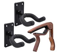 CALIBAN - Soporte de pared para guitarra, juego de 2 perchas de guitarra, color negro con tapa para guitarras eléctricas acústicas