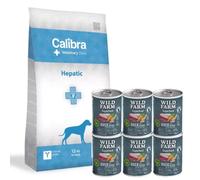 Calibra Veterinary Diets Perro Hepático 12kg & WILD FARM Superfood Duck 6x400g alimento para perros sin cereales