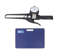 Calibrador de dial exterior, calibrador de dial externo con rango de 0 a 50 mm y mordazas extendidas de 125 mm, diseño recto hacia abajo y curvado hacia arriba para medir ángulos,