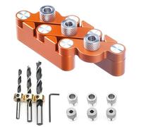 Calibre de tacos compacto y autocentrado, sistemas de posicionamiento de perforación para proyectos de madera contrachapada maciza, incluye medidor de tacos de 3 bits autocentrado con 6 casquillos