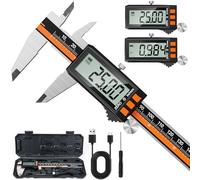 Calibre Digital 150 MM Recargable por USB Type-C IP54, Calibre Pie de Rey con Pantalla LCD Grande, Calibre Vernier Digital Acero Inoxidable 0-150 MM/6", Medidor Precisión Profesional