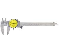 Calibre pie de rey con comparador DIN 862, precisión milimétrica, mediciones externas e internas, ideal para trabajos de mecánica y carpintería.
