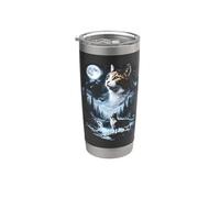 Calico Cat aullando a la Luna 90's Retro Vaso térmico de acero inoxidable de doble pared