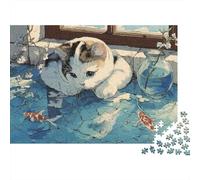 Calico Cat by Window Colourful Cat Sleeping with Flowers 1000 Pieces Jigsaws Adults The Impossible Challenge Home Activity 70x50cm/1000pcs