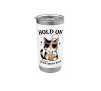 Calico Cat Overthinking - Diseño de café helado Vaso térmico de acero inoxidable de doble pared