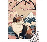 Calico Cat Sakura Rompecabezas Fuji Landscape 1000 Piezas Papel Reciclado Adultos Y Mayores De 12 Años Rompecabezas Juego Educativo para Relajarse 70x50cm/1000pcs