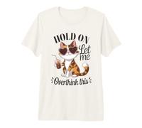 Calico Cat se aferra a Pensar Demasiado en Este Amante del café Camiseta Premium