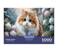 Calico Gato Rompecabezas Clásico De 1000 Piezas Cartón Reciclado Arbustos de hortensias Coordinación Ojo-Mano Adolescentes 12+, Tiempo Libre, Regalo De Cumpleaños 52x38cm/1000pcs