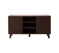 Calicosy - Aparador de 2 puertas correderas efecto madera ranurada - Decoración madera nogal oscuro - Colección Fribourg - Mueble de almacenamiento Salón, comedor - 140 x 39 x 75 cm