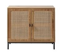 Calicosy - Aparador de 2 puertas para decoración de madera, diseño de ratán, paneles de partículas, soporte de metal, estante ajustable en altura, salón, entrada, dormitorio, diseño exótico, 80 x 35 x