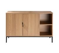 Calicosy - Aparador de 2 puertas y 2 nichos abiertos - Madera ranurada - Colección Tara - Mueble Aparador - Almacenamiento Salón, Comedor - Estilo Moderno - L 110 x D 35 x 76 cm
