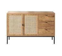 Calicosy - Aparador de 2 puertas y 3 cajones - Madera y Ratán - Colección Jaya - Mueble Aparador - Almacenamiento Salón, Comedor - Estilo Industrial - L 120 x D 35 x 75 cm