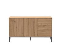 Calicosy - Aparador de 2 puertas y 4 cajones - Decoración de madera y patas de metal negro - Apertura Push & Pull - Colección Lenny - Salón Comedor - L 140 x 40 x H 80 cm