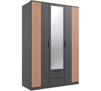 Calicosy Armario 3 puertas con 1 espejo l135 cm - Efecto Gris y Madera