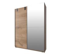 Calicosy Armario con 2 puertas correderas, 1 puerta de espejo y 1 puerta de roble - paneles de partículas - almacenamiento práctico - estilo contemporáneo - para dormitorio, 135 x 65 x 198 cm
