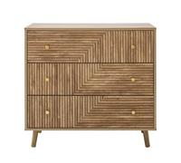 Calicosy - Cajonera con 3 cajones - Fachadas efecto hojas en L y botones de oro mate - patas de madera decoración - (Eden) - dormitorio, salón - 80 x 40 x 75 cm