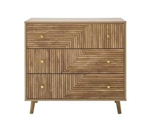 Calicosy - Cajonera con 3 cajones - Fachadas efecto hojas en L y botones de oro mate - patas de madera decoración - (Eden) - dormitorio, salón - 80 x 40 x 75 cm