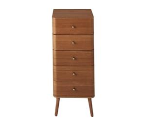 Calicosy - Chifón de 5 cajones con fachadas con bordes redondeados y patas de madera - H100 cm - Estilo retro y elegante - Colección Karl